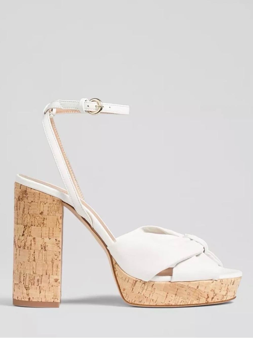 LK Bennett Amanda Twist White Leather Cork Heeled Platform Sandals Size 42